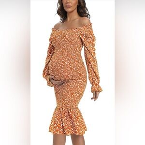 Maternity Summer Floral Midi Bodycon Dress